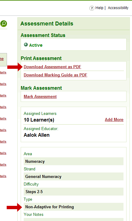 Printing an assessment